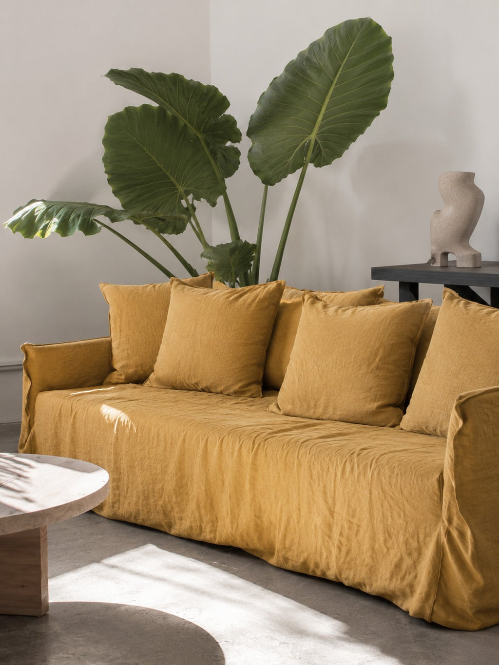 Golden Ochre Sand Washed Linen Fabric by the Yard & Swatch