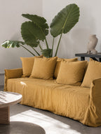 Golden Ochre Sand Washed Linen Fabric by the Yard & Swatch