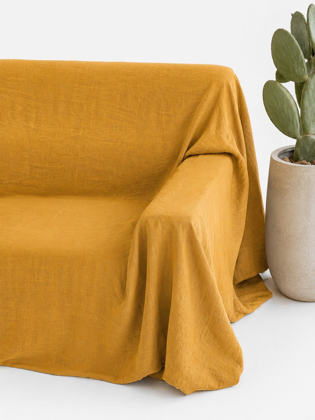 Golden Ochre Sand Washed Linen Fabric by the Yard & Swatch