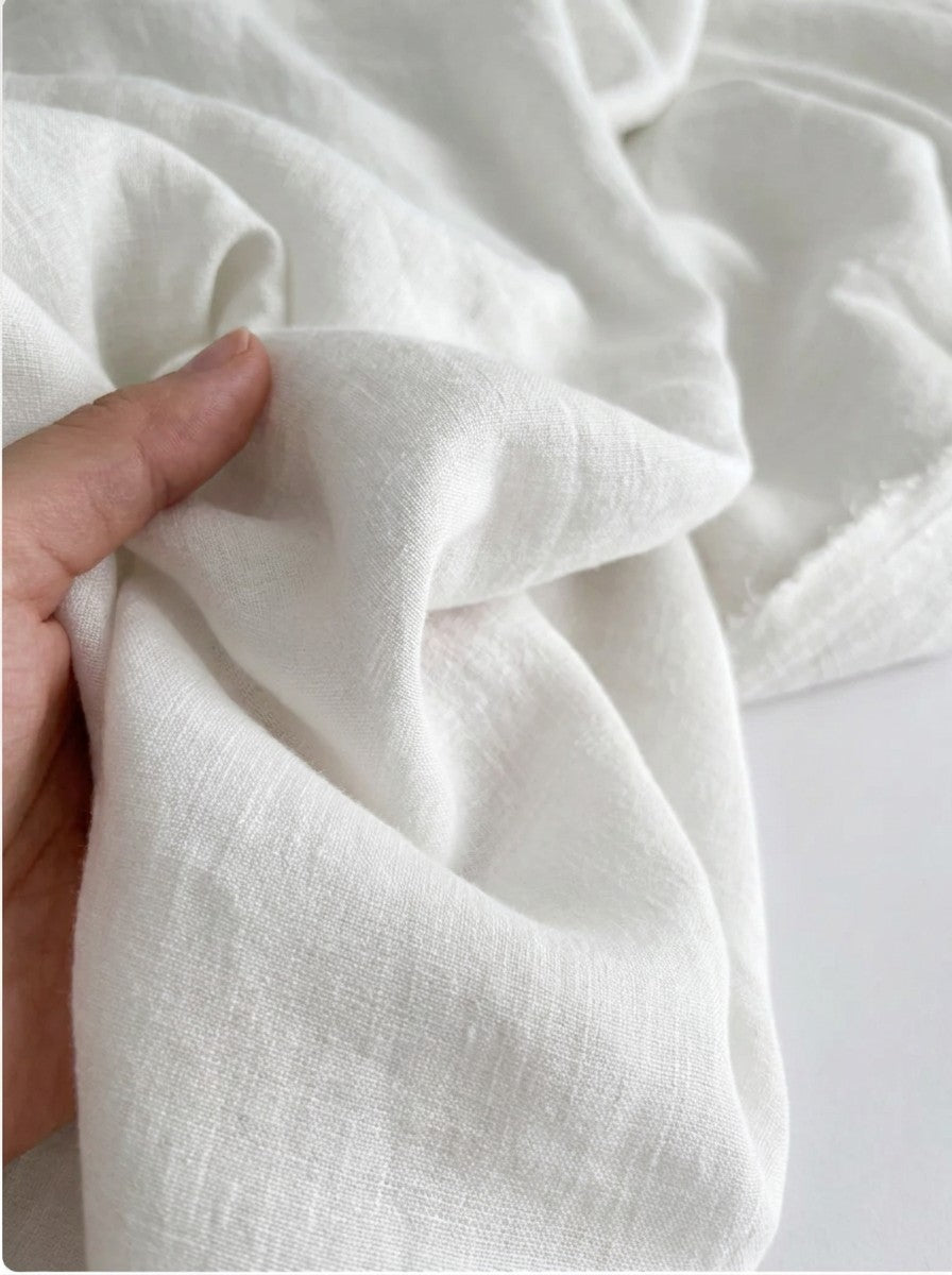 Snow White Sand Washed Linen Fabric by the Yard