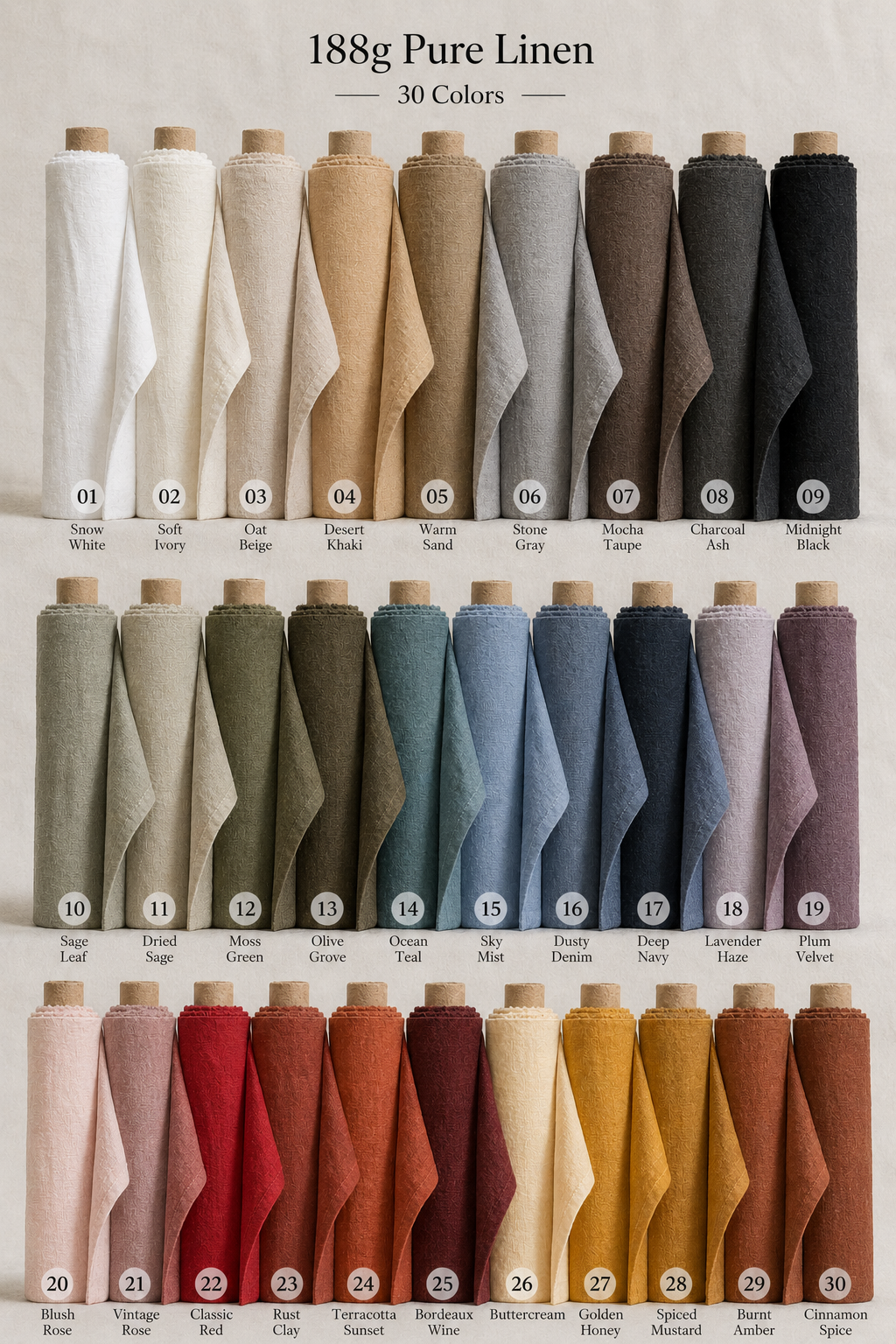Pure Linen Fabric for Weddings & Events – 188gsm, 57" Wide